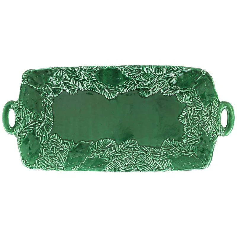 Vietri Lastra Holiday Green Figural Handled Rectangular Platter