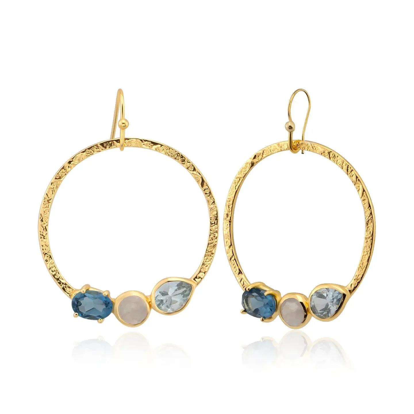 Blue Topaz and Moonstone Hoop Earrings