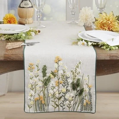 Embroidered Wild Flowers Runner
