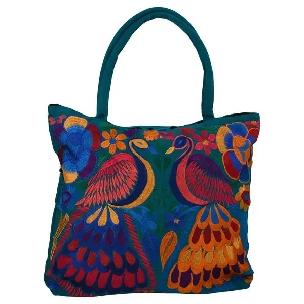 Embroidered Peacock Tote