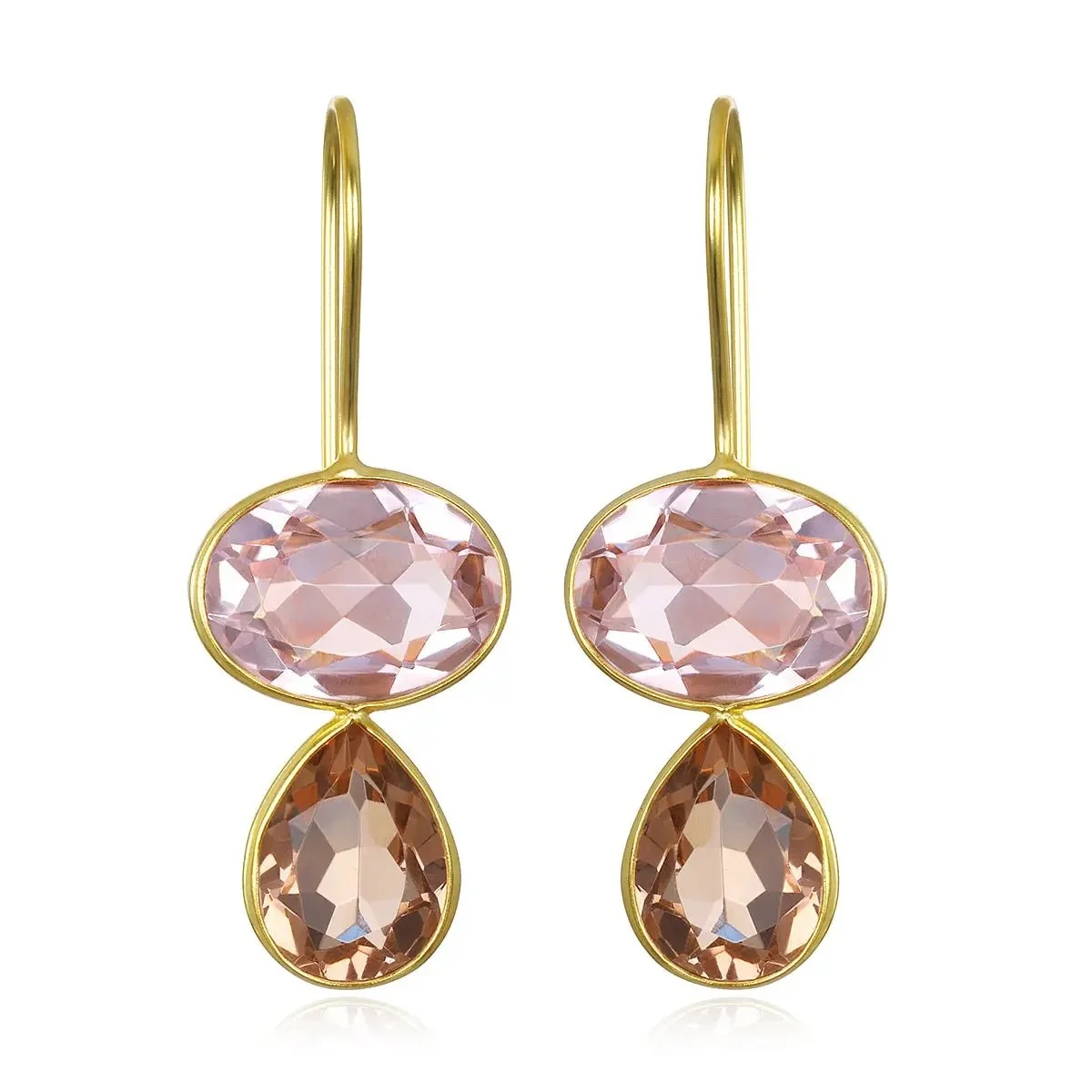 Faceted Teardrop Quartz Earrings, Blush and Champagne