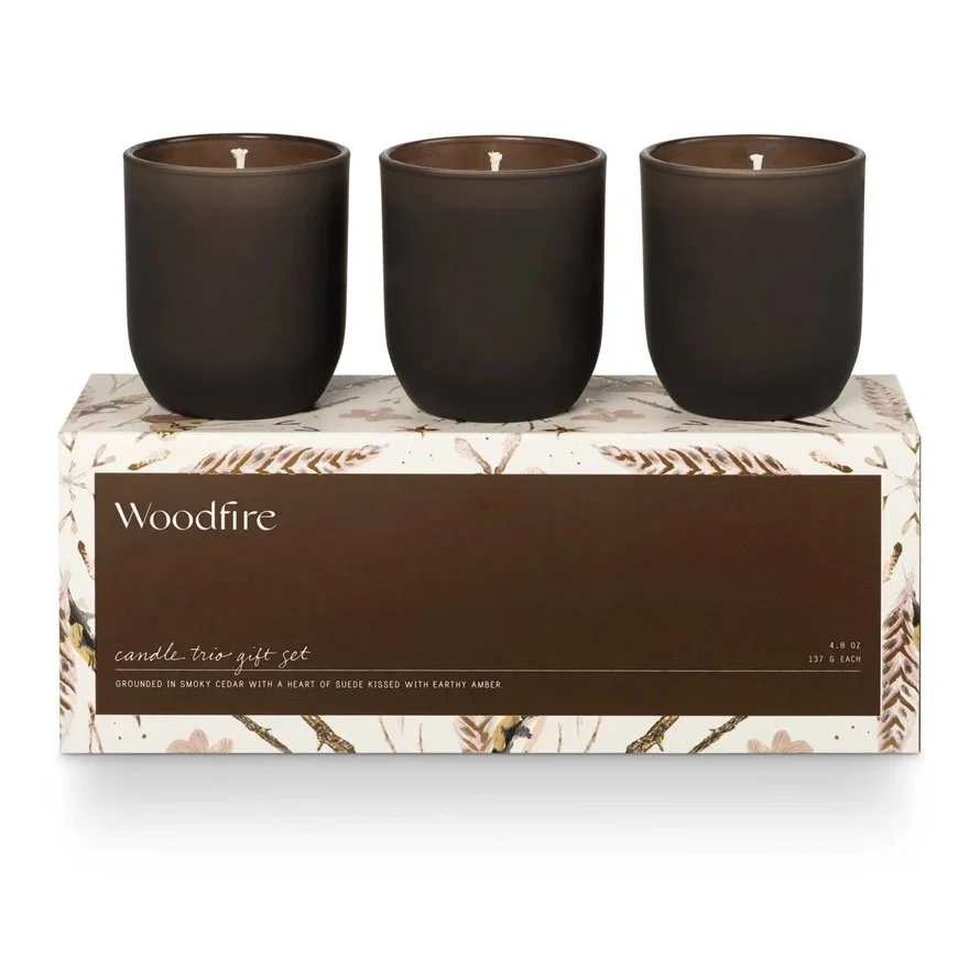 Woodfire Luxe Votive Glass Candle Trio