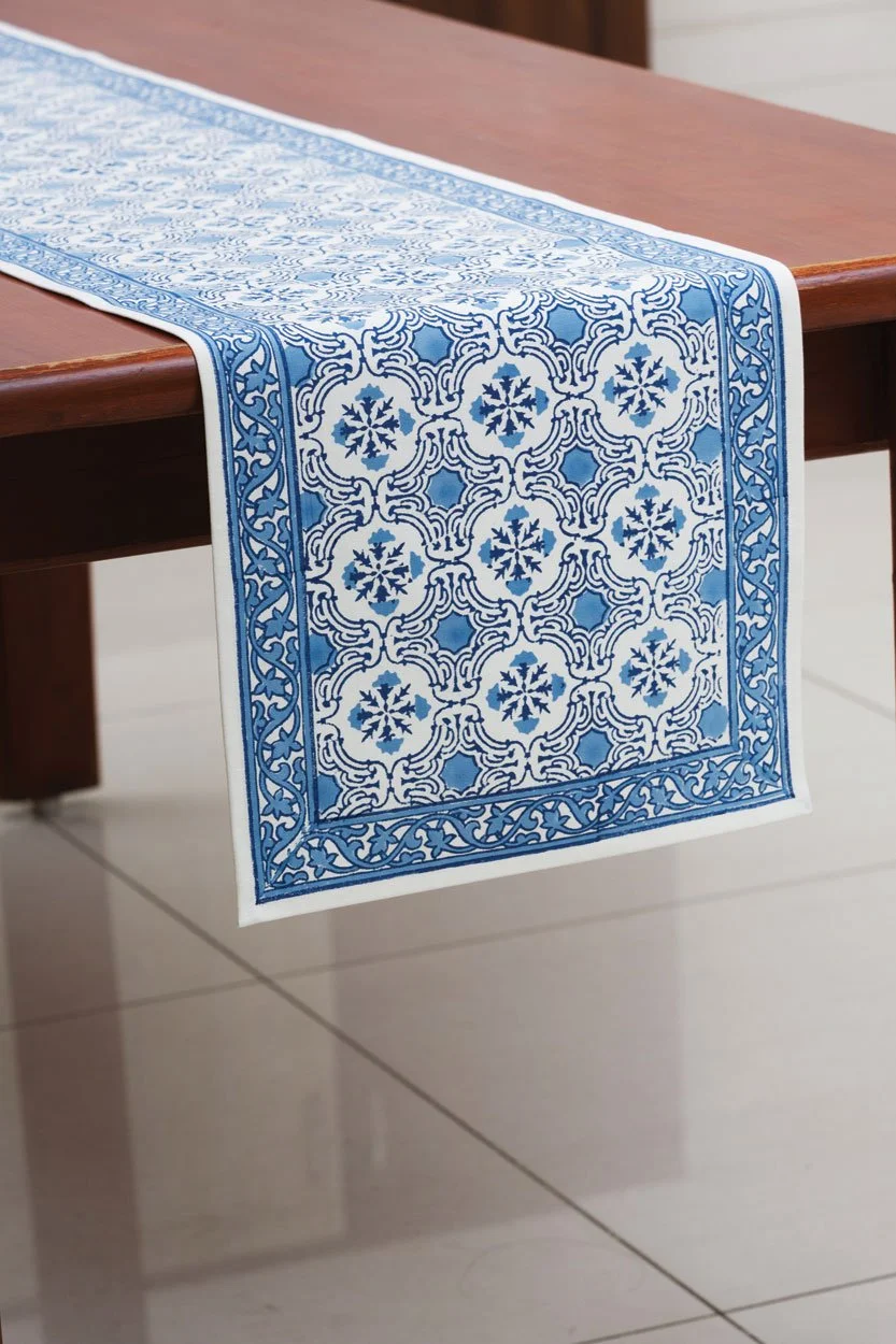 Block Print Blue Floral Runner