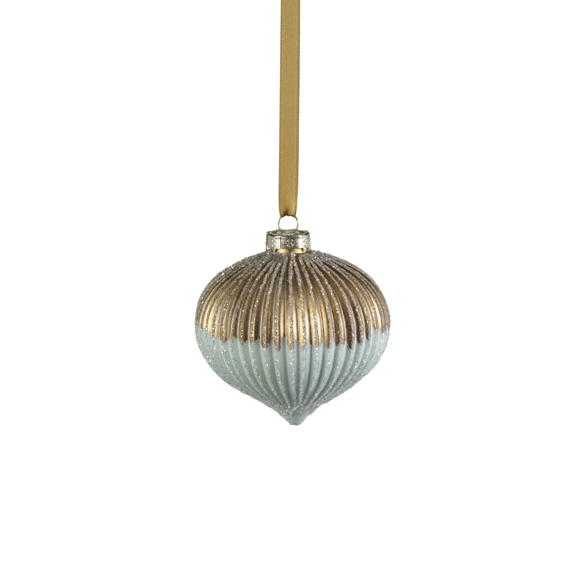 Ribbed White and Gold Glass Onion Ornament