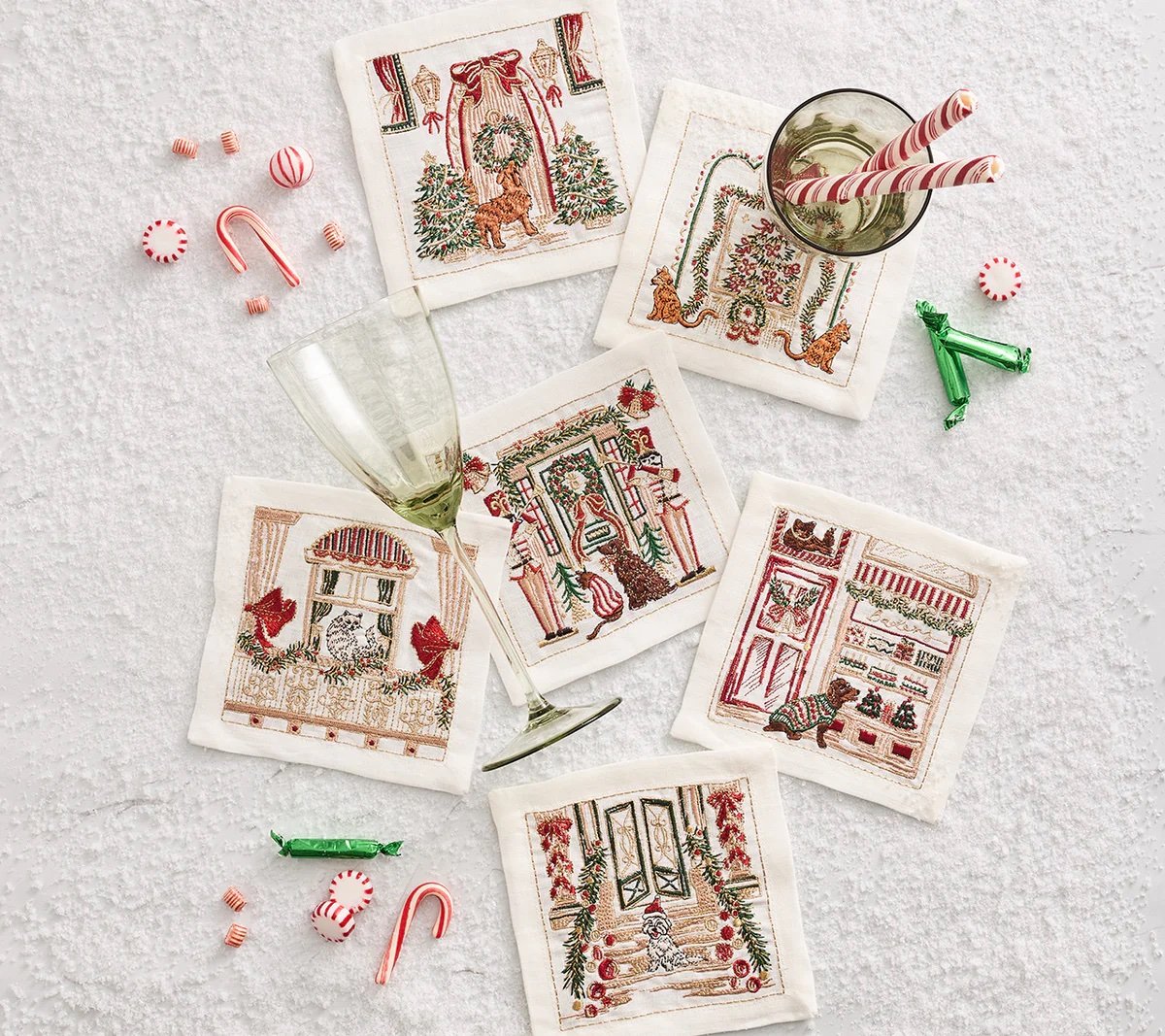 Kim Seybert Holiday Paws Cocktail Napkins, Set of 6