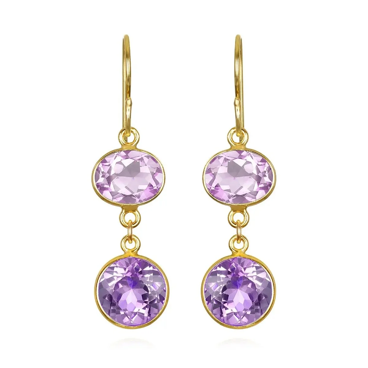 Bezel Double Amethyst Earrings
