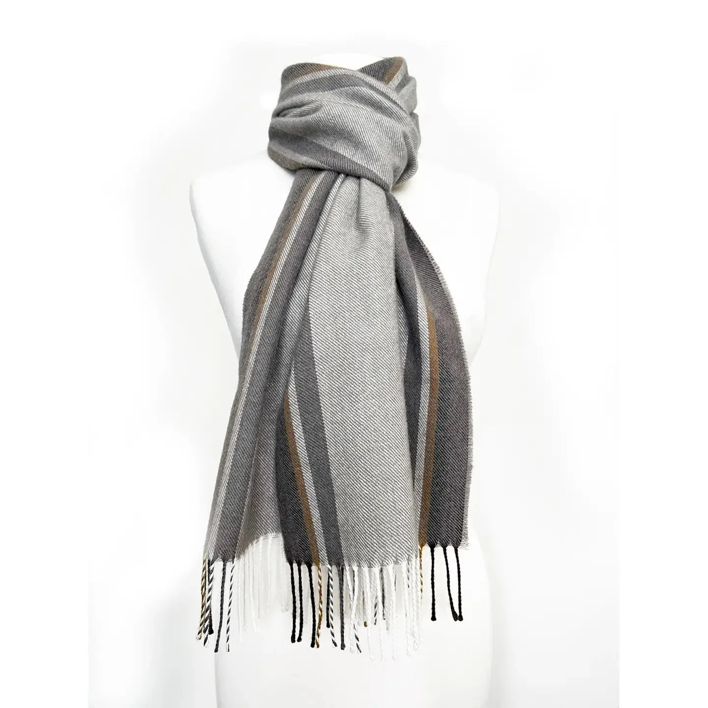 100% Baby Alpaca Striped Scarf, Dove Tail