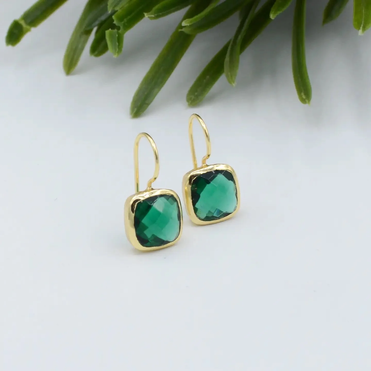 Green Tourmaline Cushion Cut Earrings