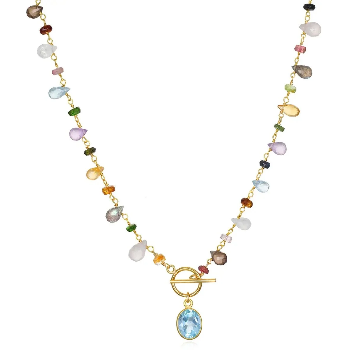 Sky Blue Topaz & Gems Toggle Necklace