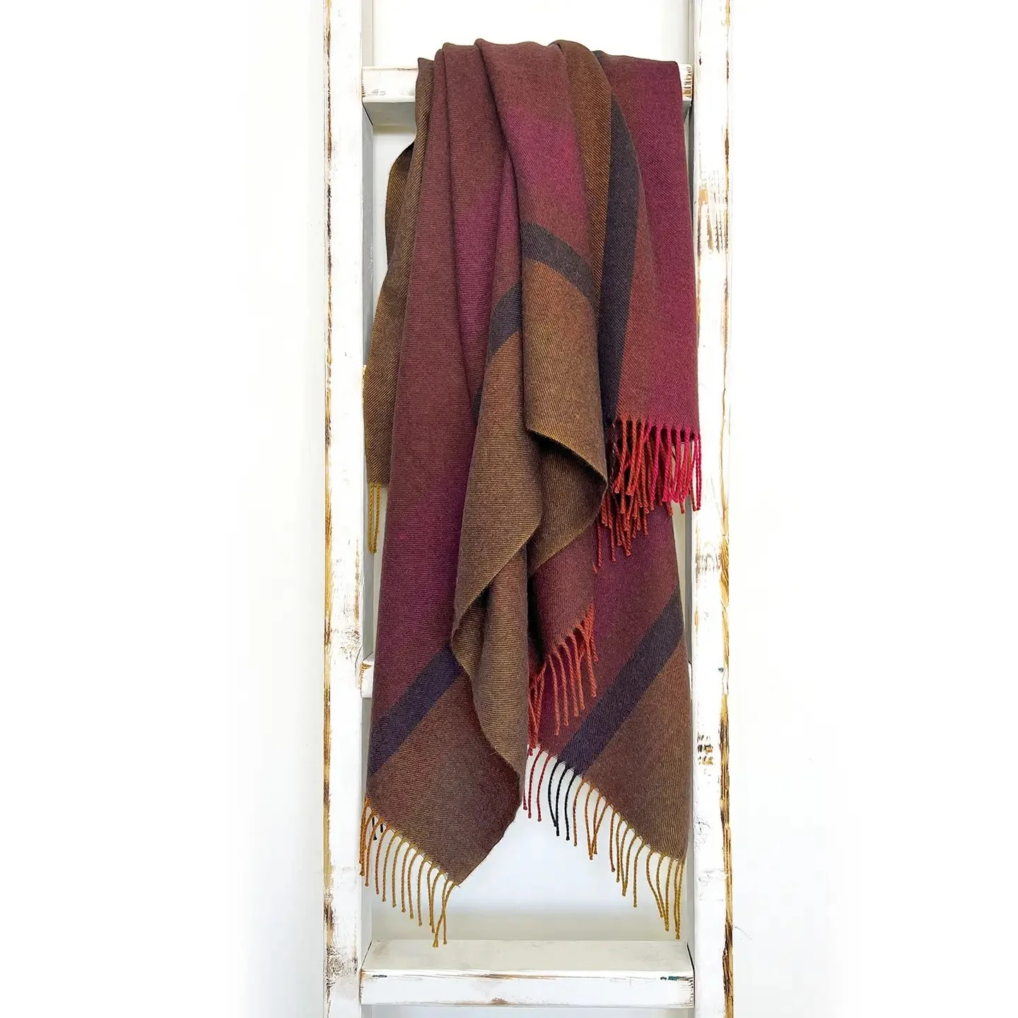 100% Baby Alpaca Striped Throw, Spiced Apple