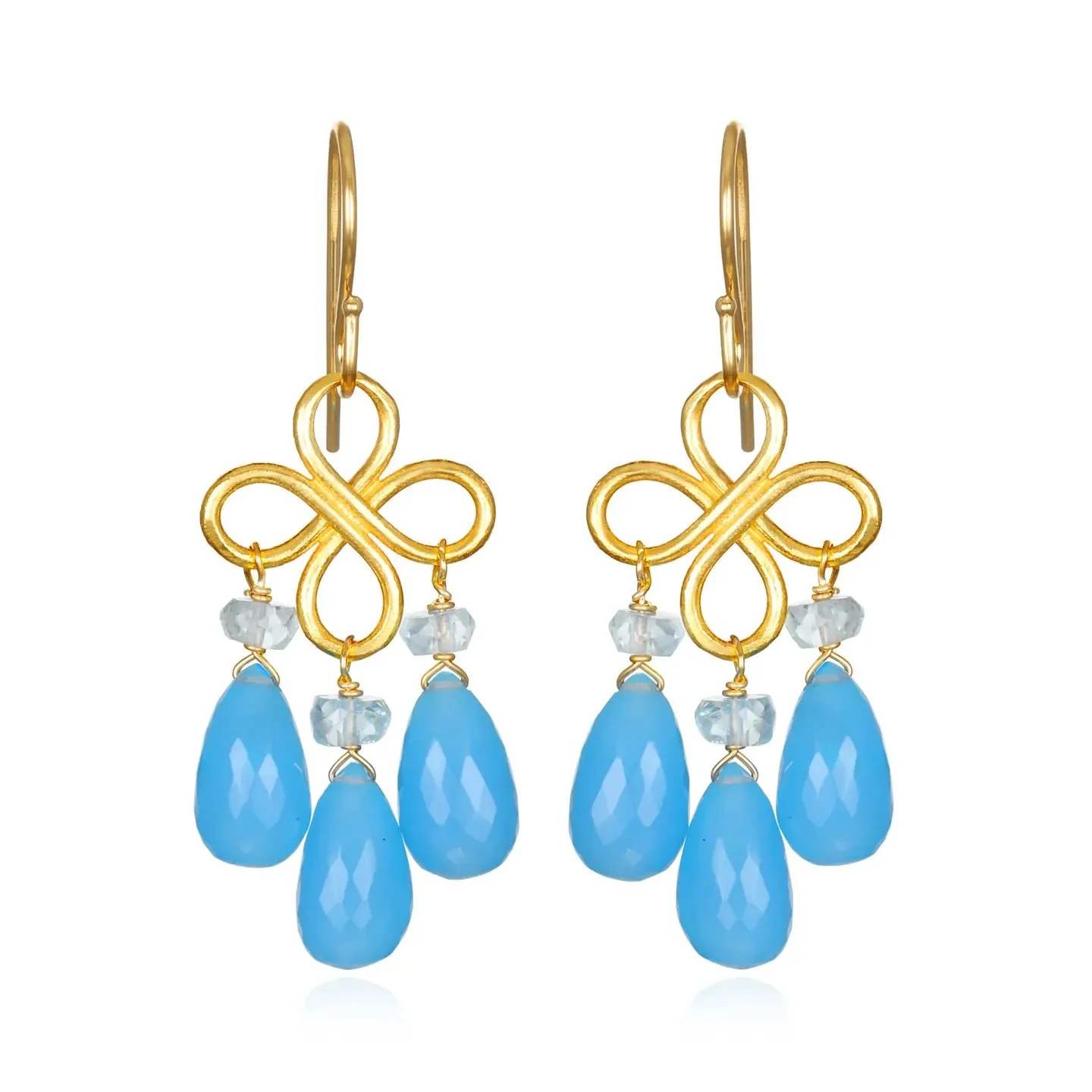 Blue Chalcedony Clover Earrings
