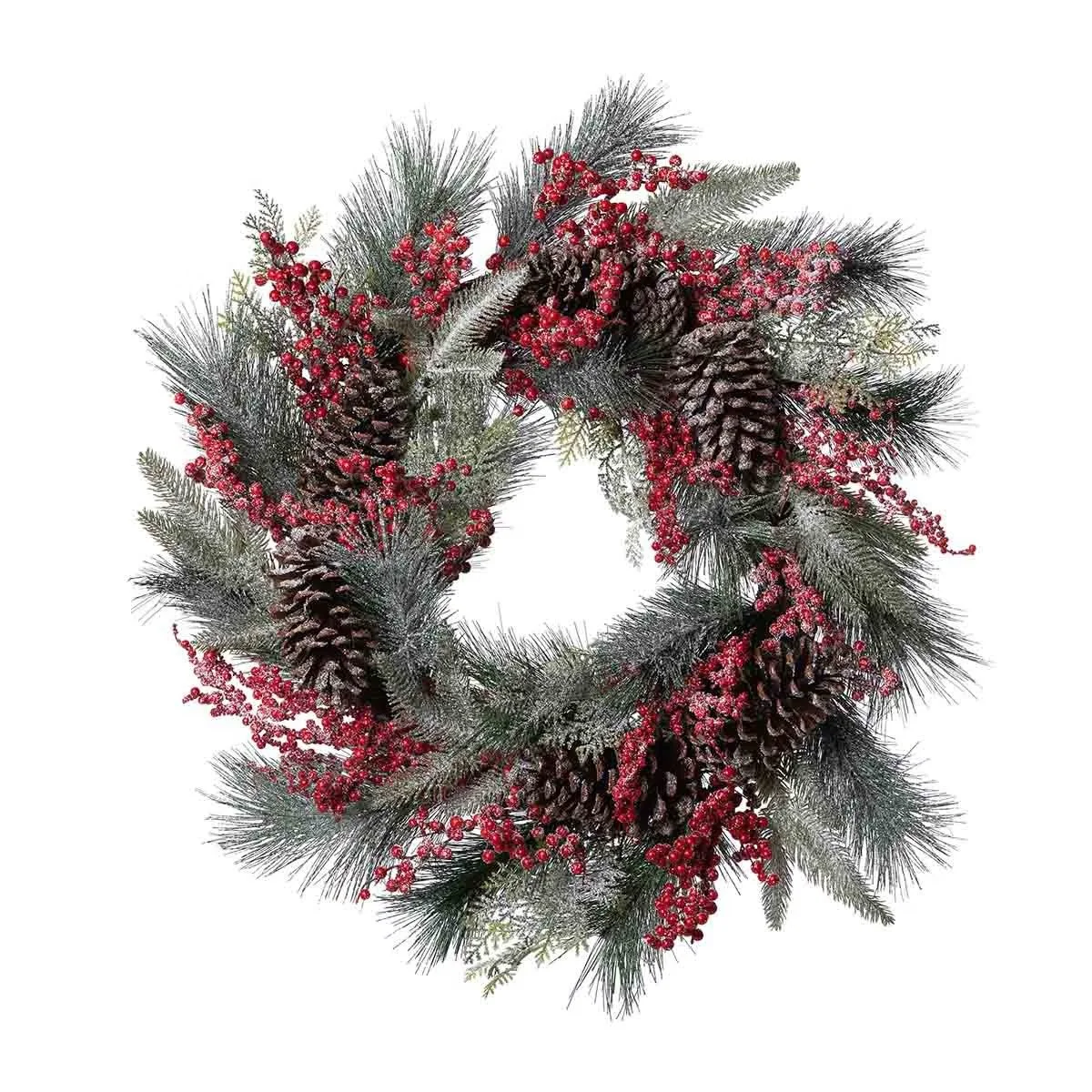 Frosted Evergreen, Pine Cone and Berry Wreath