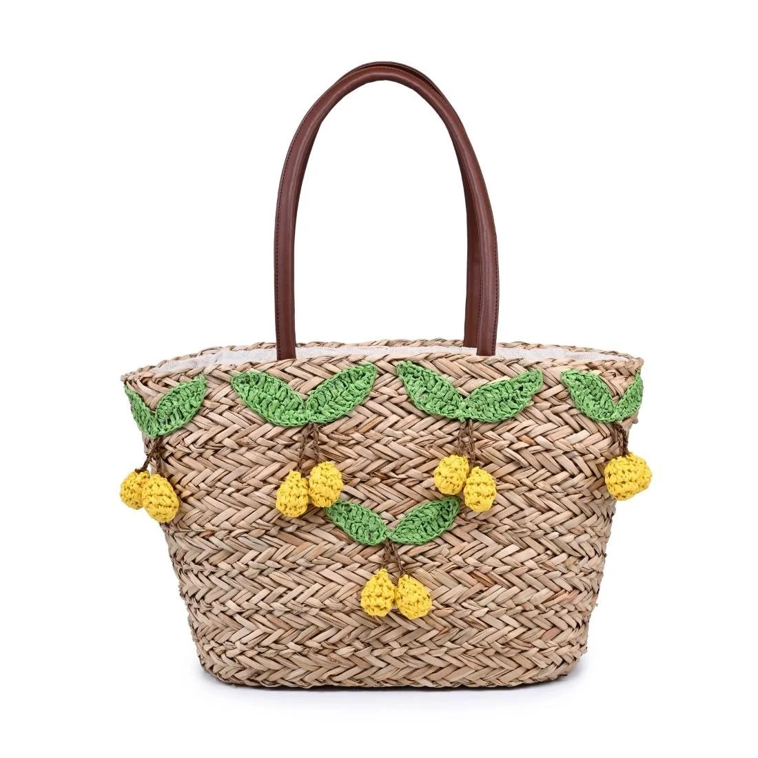 Lemon Straw and Crochet Tote