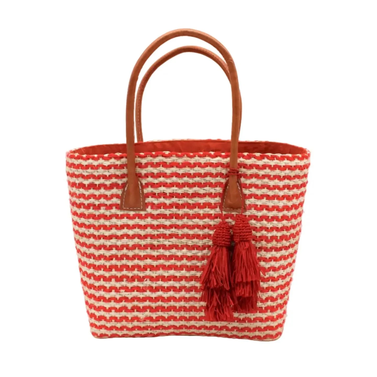 Cancun Sisal Basket Bag, Coral