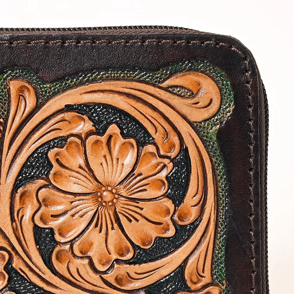 Brown:Natural Tooled Leather Zip Wallet3.jpeg