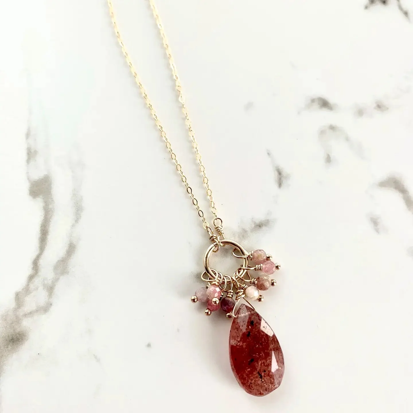 Strawberry Quartz Teardrop Necklace