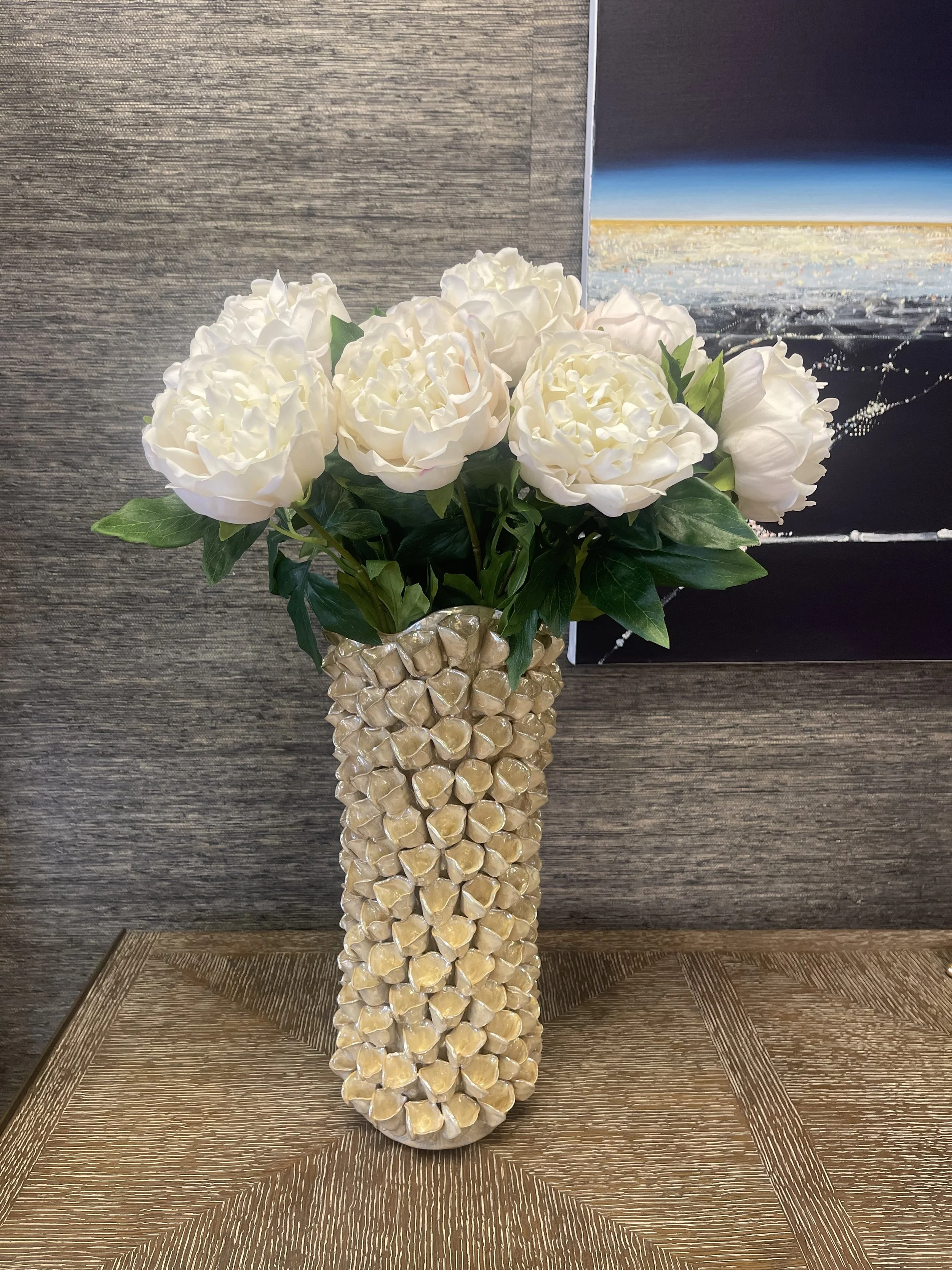 Real Touch White Blush Peony Stem 23"