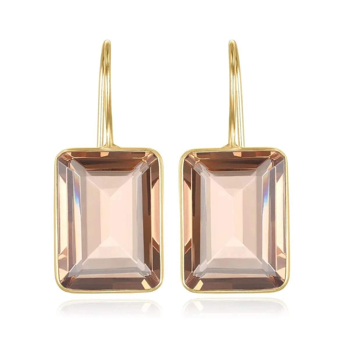 Emerald Cut Quartz Earrings, Champagne