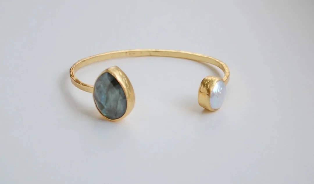 Labradorite and Pearl Cuff