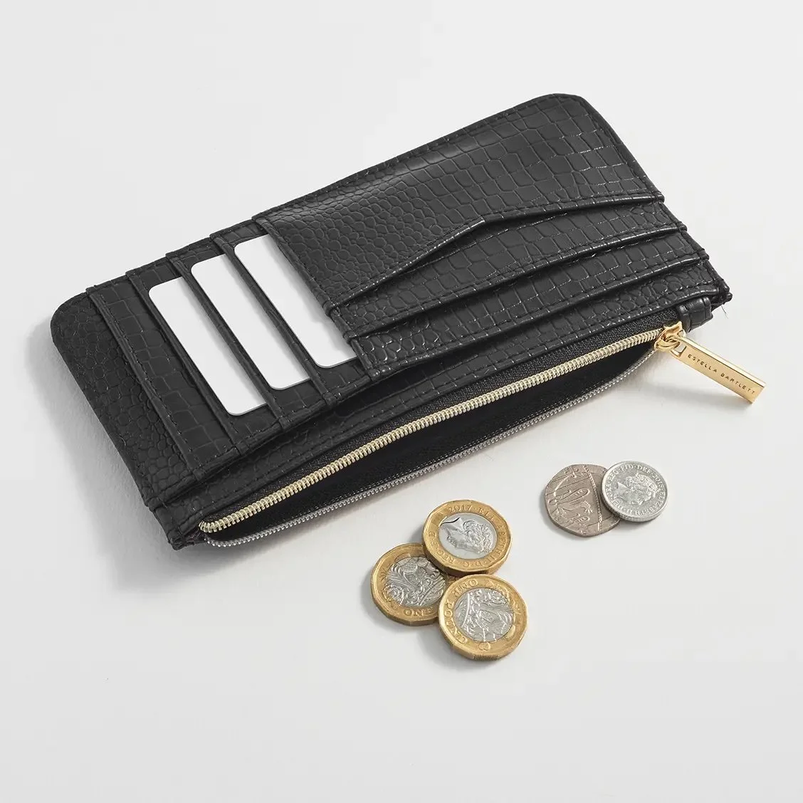 Long Card Purse, Black Croc