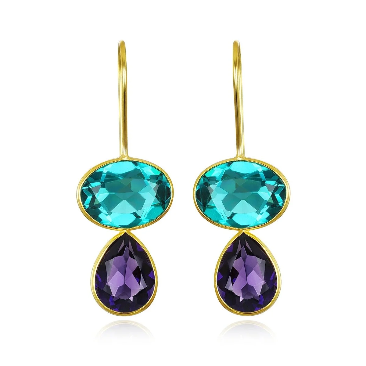 Faceted Teardrop Earrings, Teal and Violet