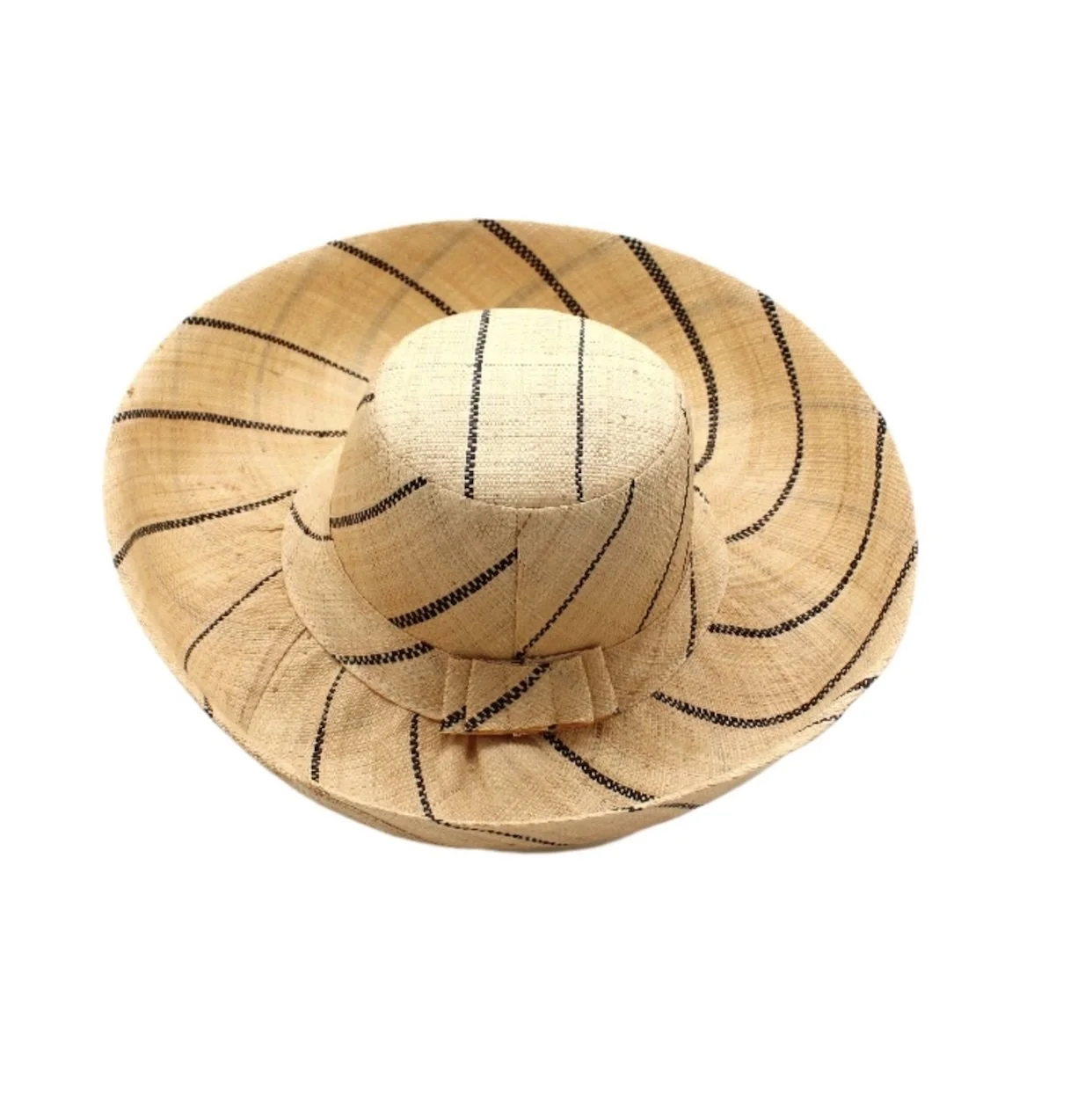 Monica Pinstripes Packable Straw Hat, Natural & Black