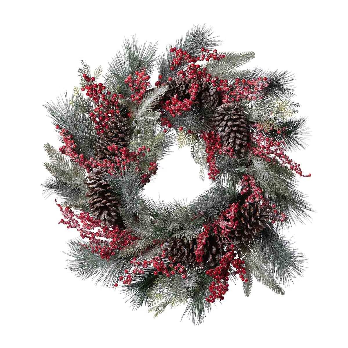 Frosted Evergreen Pine Cone Berry Wreath.jpeg