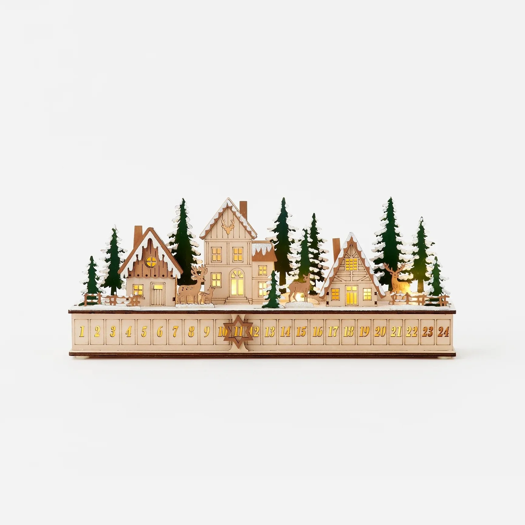 Barvarian Wooden Advent Calender w/LED Lights and Timer