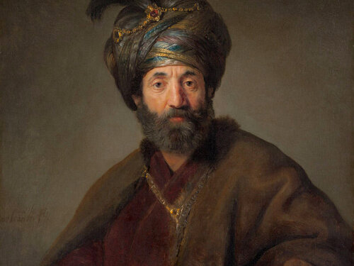 “Man in Oriental Costume” by Rembrandt ca. 1633-1634, thought to be Jewish pirate Samuel Pallache