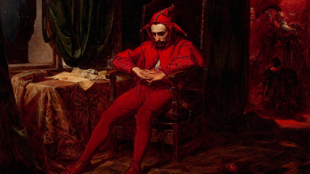 The Court Jester Stanczyk Receives News of the Loss of Smolensk During a Ball at Queen Bona's Court (Matejko,1862).