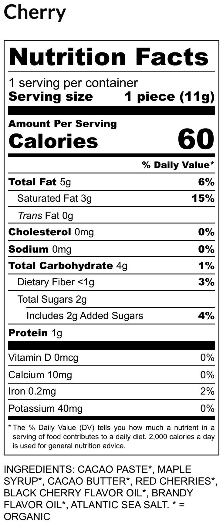 Nutrition Facts — Ilan's Raw Chocolate USA