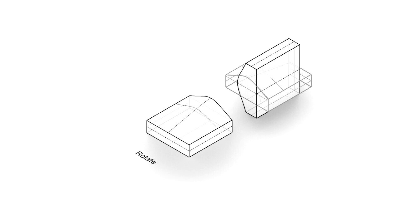 4. One half is rotated ninety-degrees