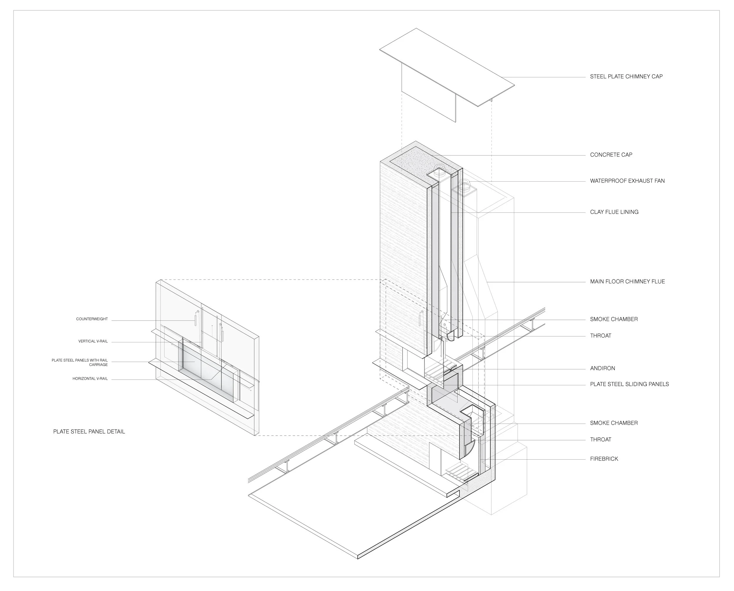 Fireplace Sectional Axonometric Detail