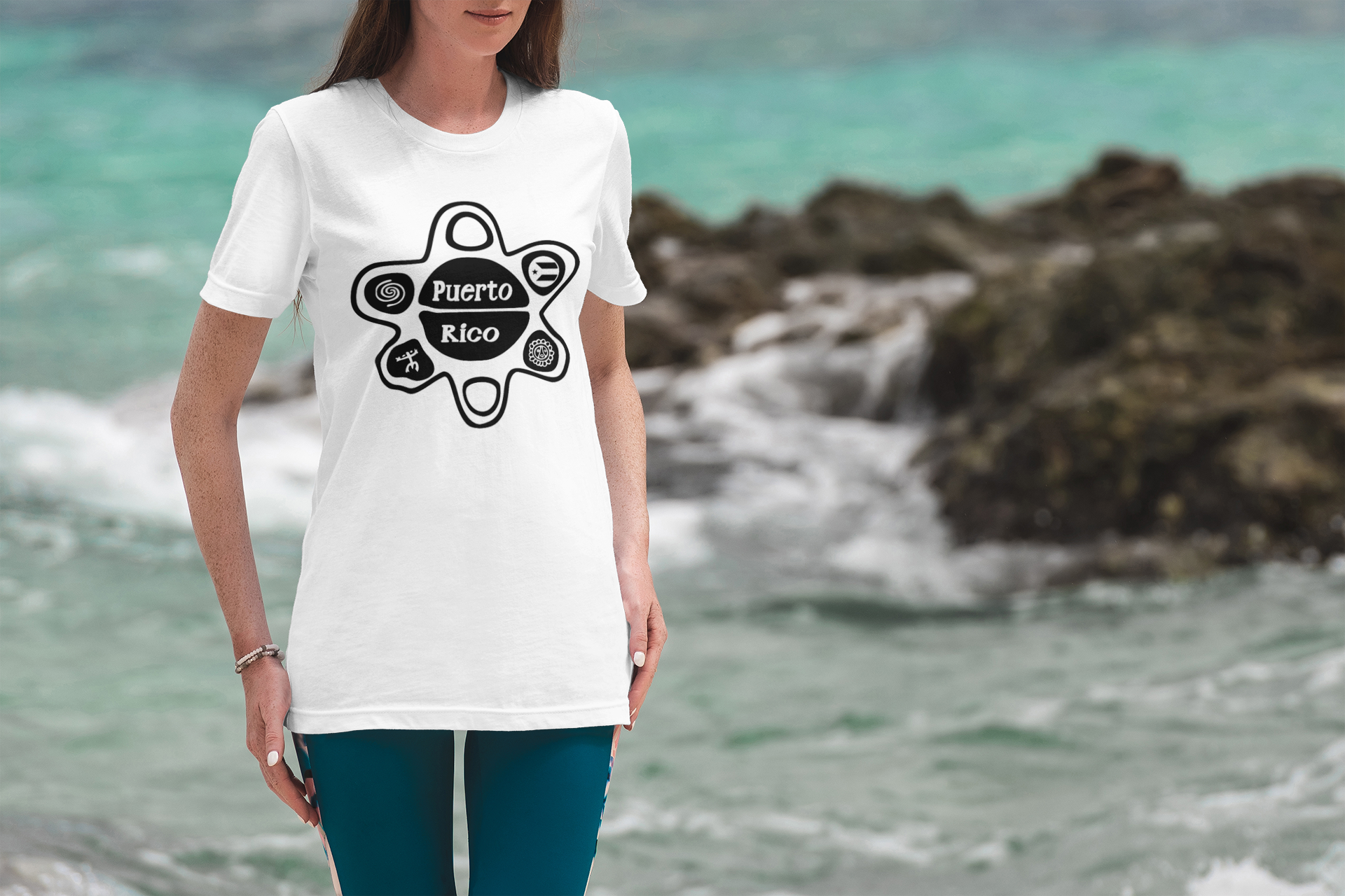 EVEKENNEDY Puerto Rico Sun Taino Womens Black T Shirt Round Neck Short Sleeve Shirt for Womens