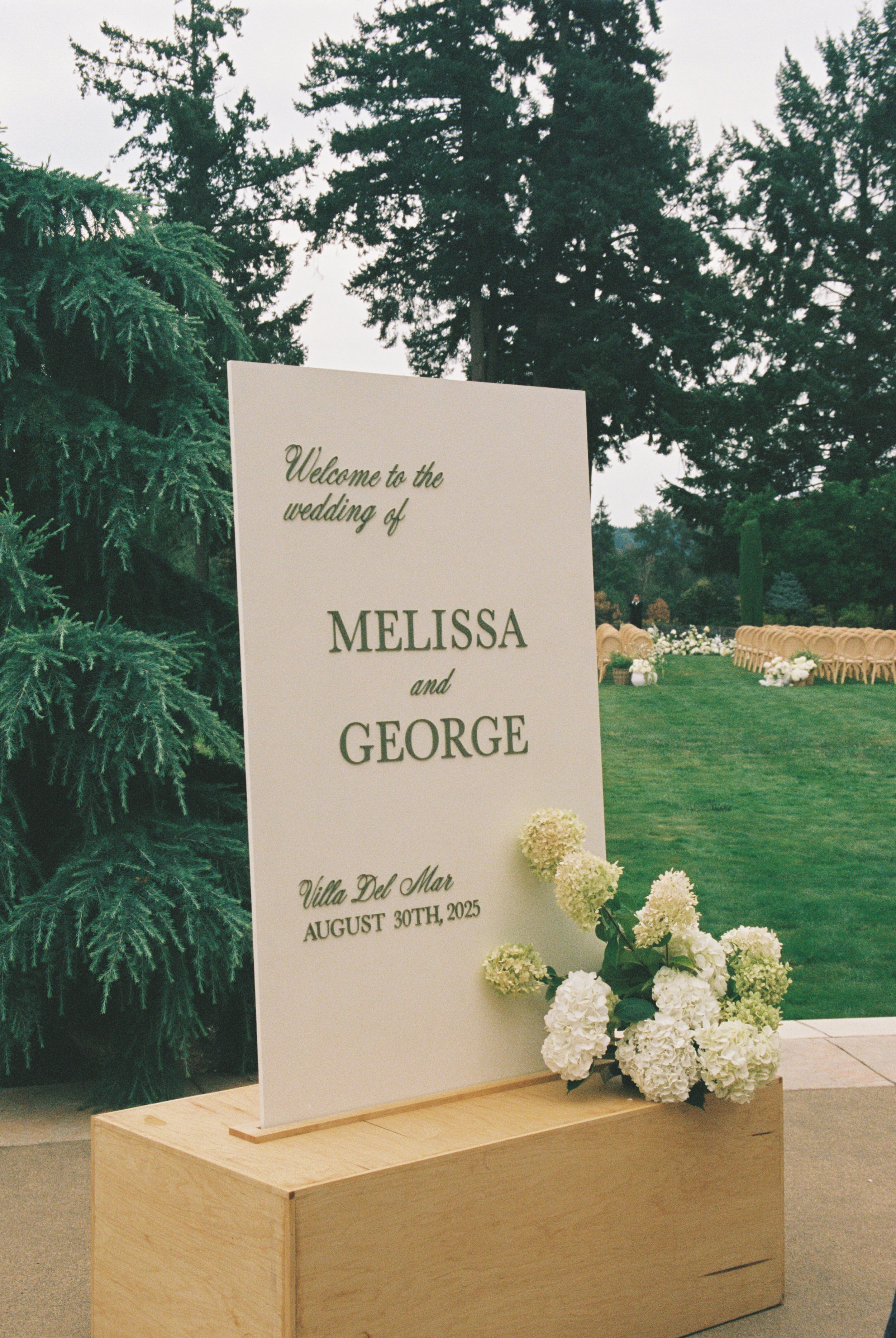Wood Wedding welcome sign with florals