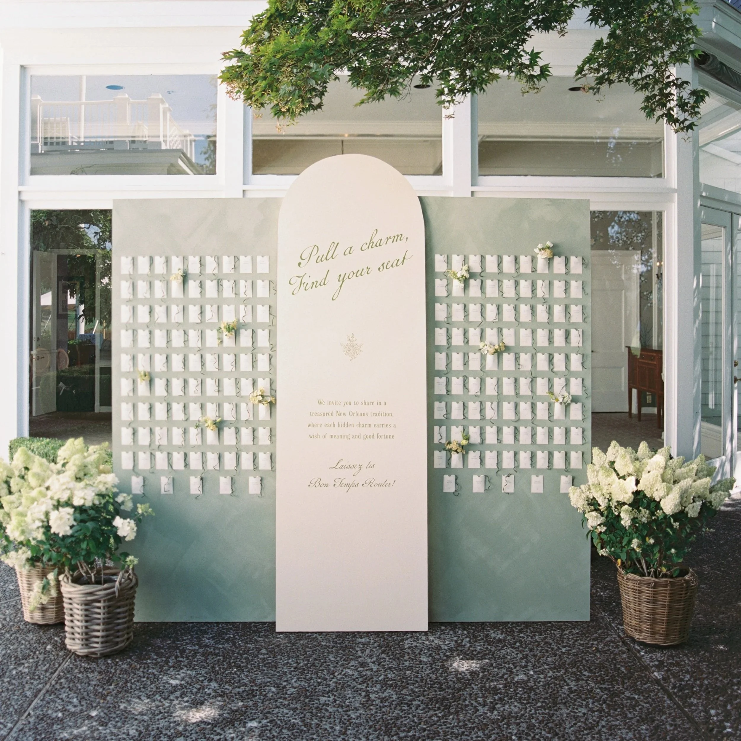 Custom interactive wedding seating chart display at Waverley Country Club in Oregon