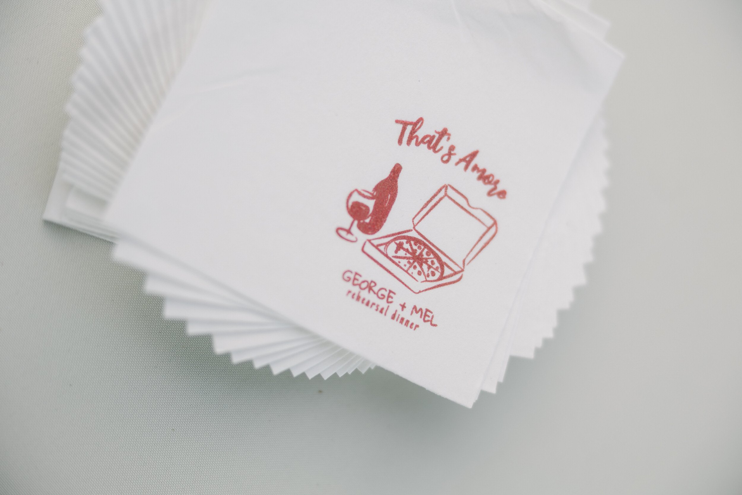 Custom rehearsal dinner cocktail napkins Dundee Oregon