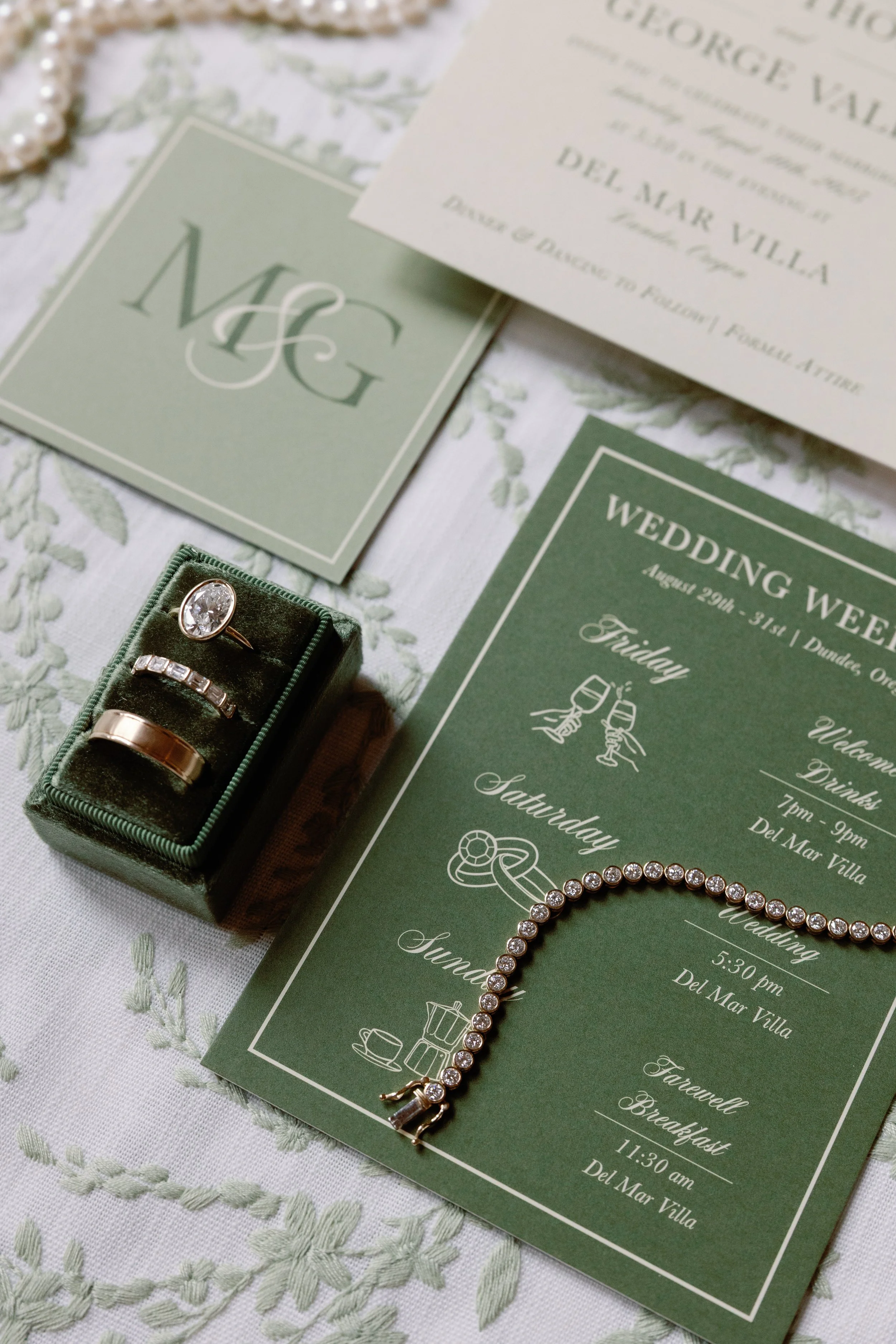 wedding stationery suite wedding flat lay green and white invitations