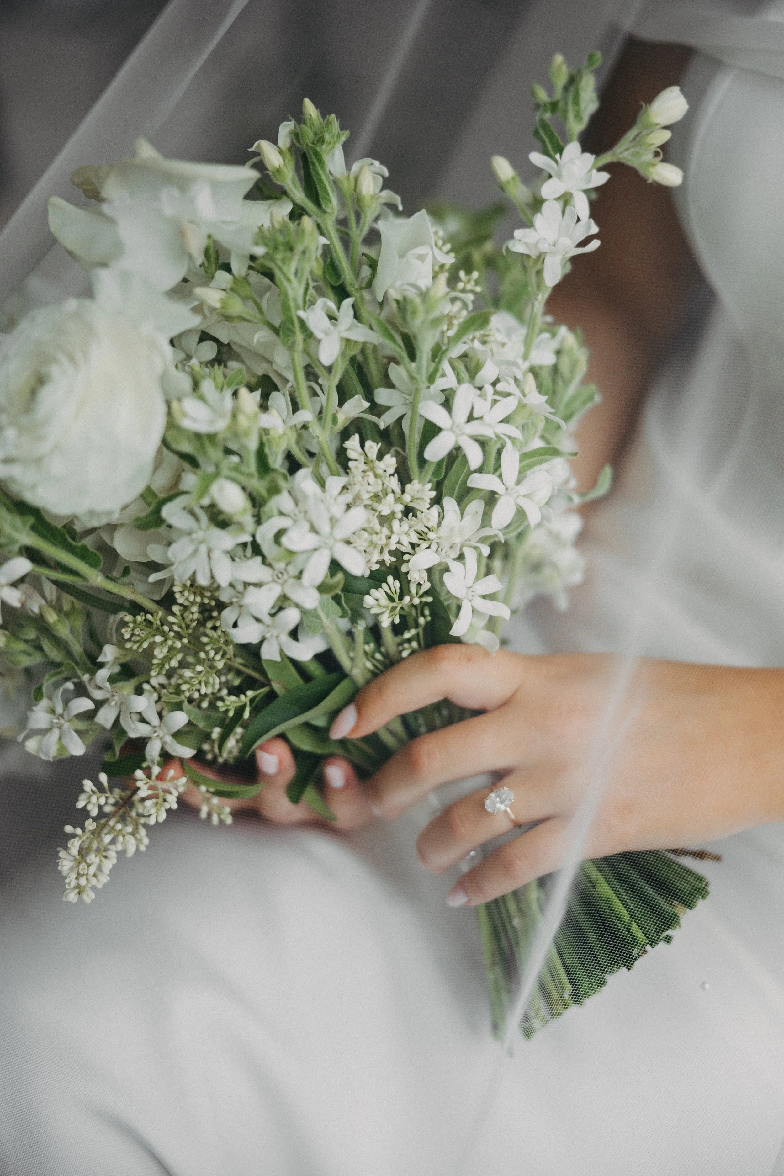 lush white and green bridal bouquet star flower