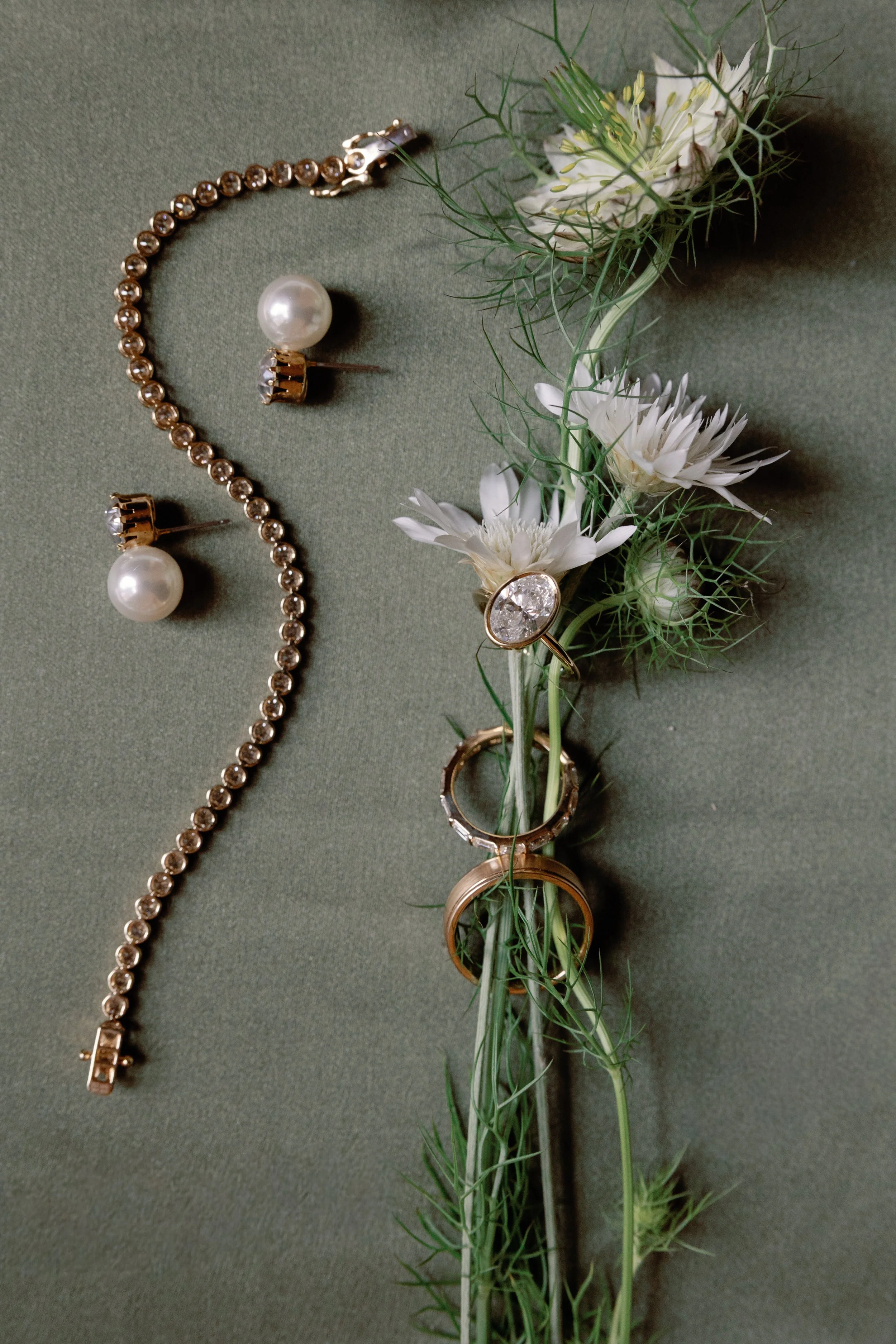 Wedding jewelry flat lay Del Mar Villa Dundee Oregon