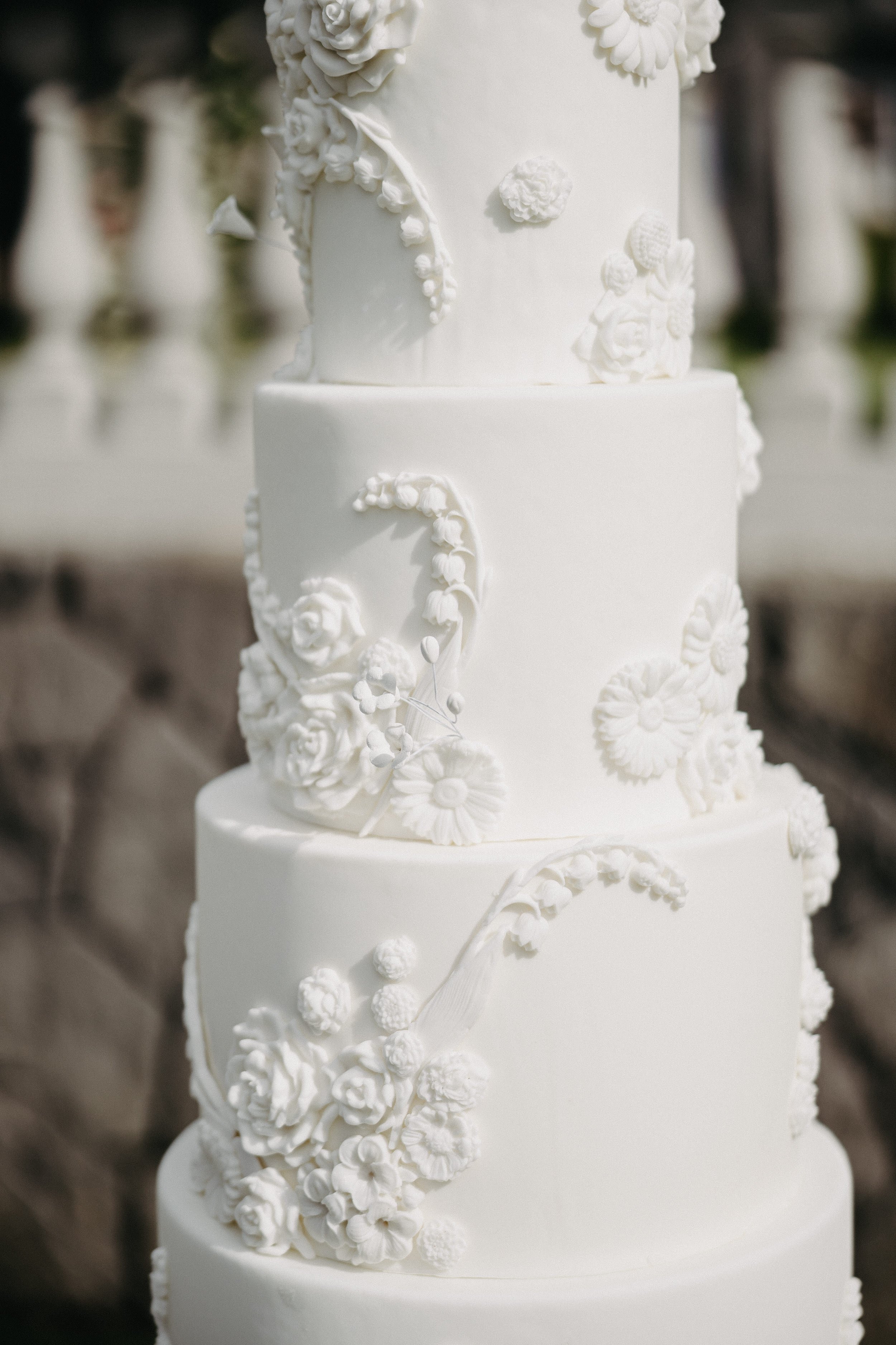 five tier wedding cake intricate detail