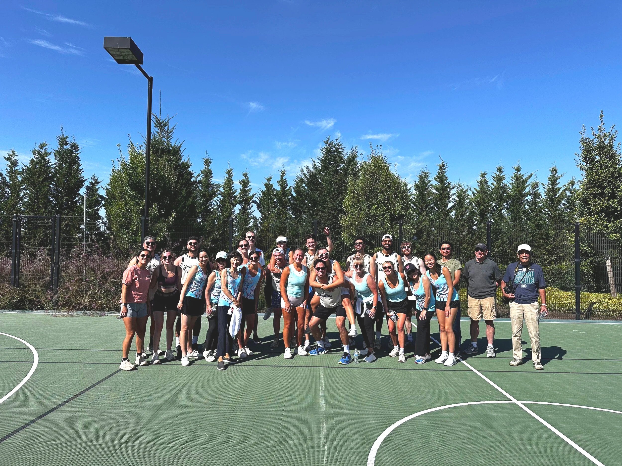 Del mar Villa post wedding workout friend group picture