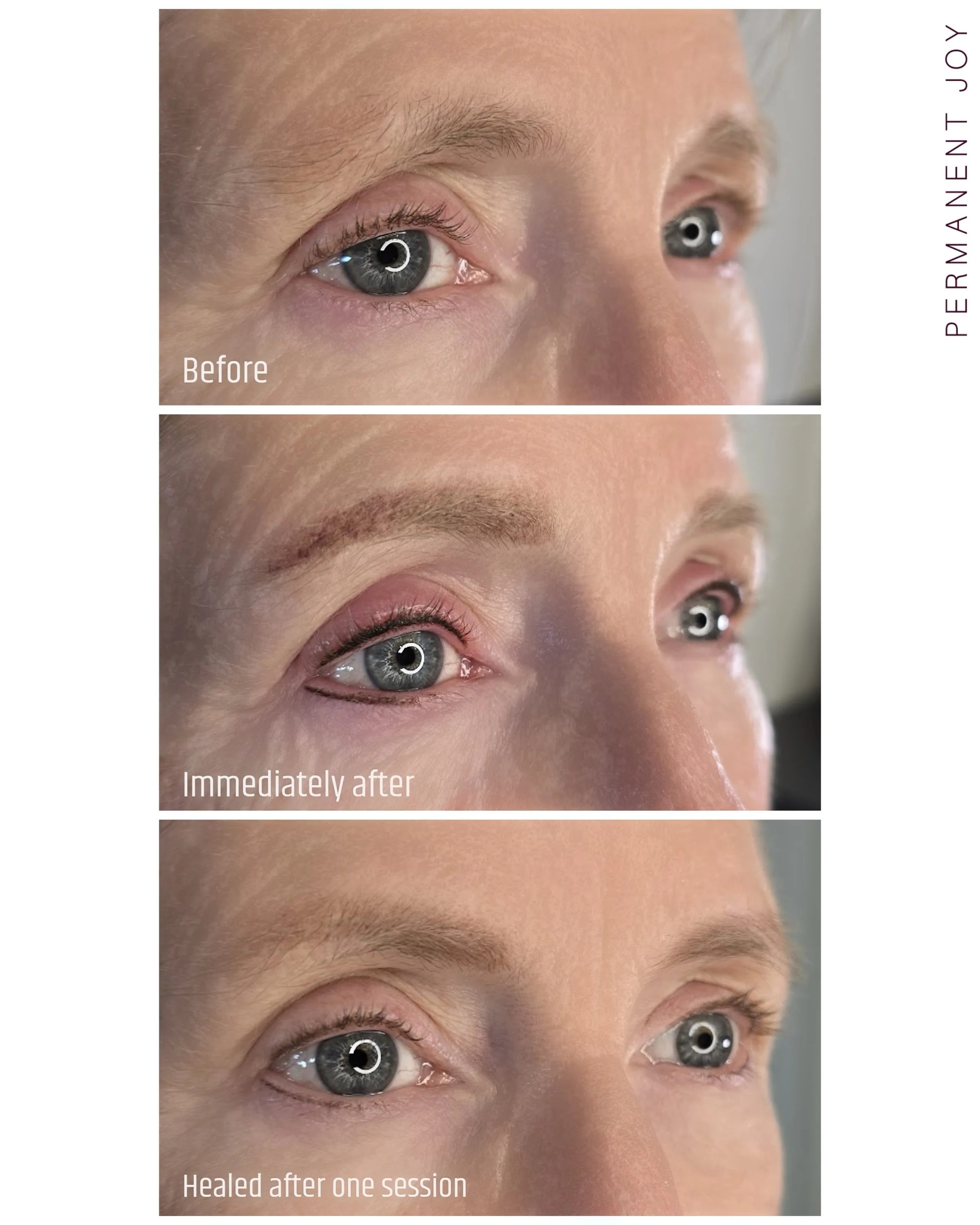 Brows + Lash Enhancement + Lower Liner ✨
Combo Session ✨

For this combo, we used a dark brown pigment for the lash enhancement and lower liner 🤎 A lot of people ask how brown eyeliner actually heals in real life, and this is a really good example.

