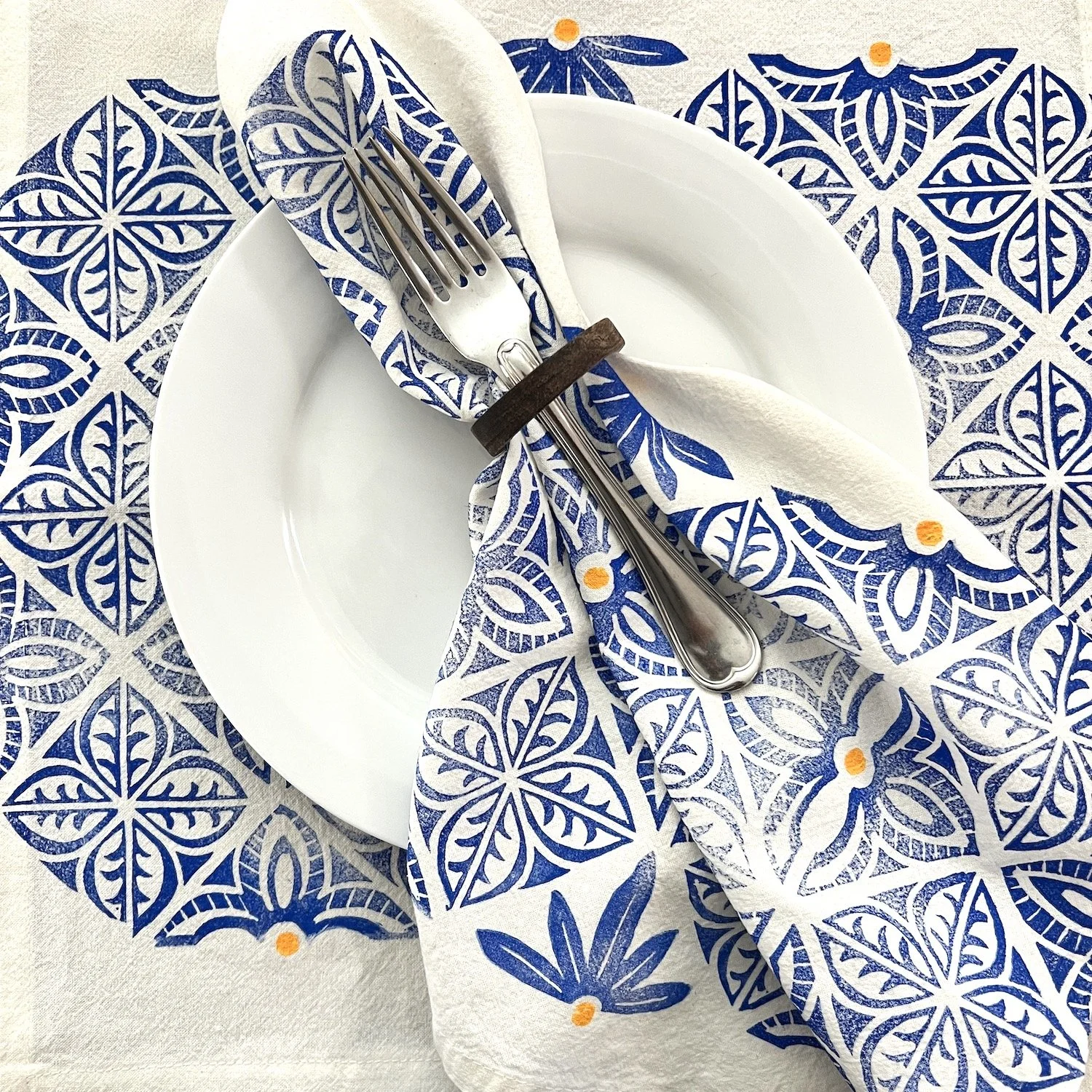 Floral Tile -- Indigo/Yellow