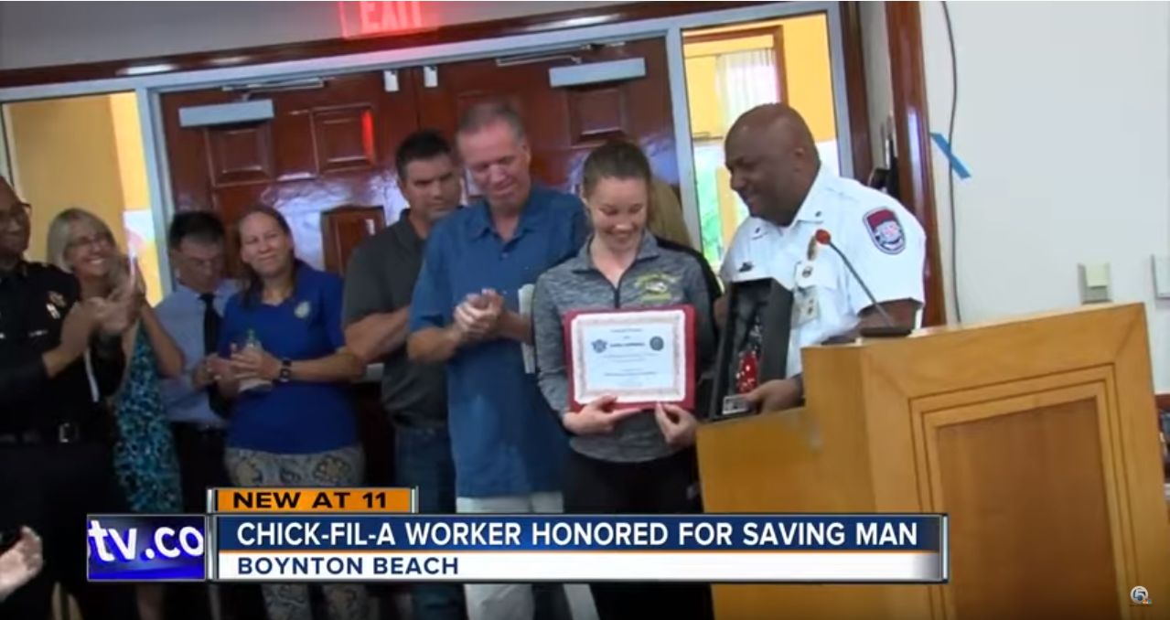 Boynton Beach Chick-fil-A employee honored for saving man's life