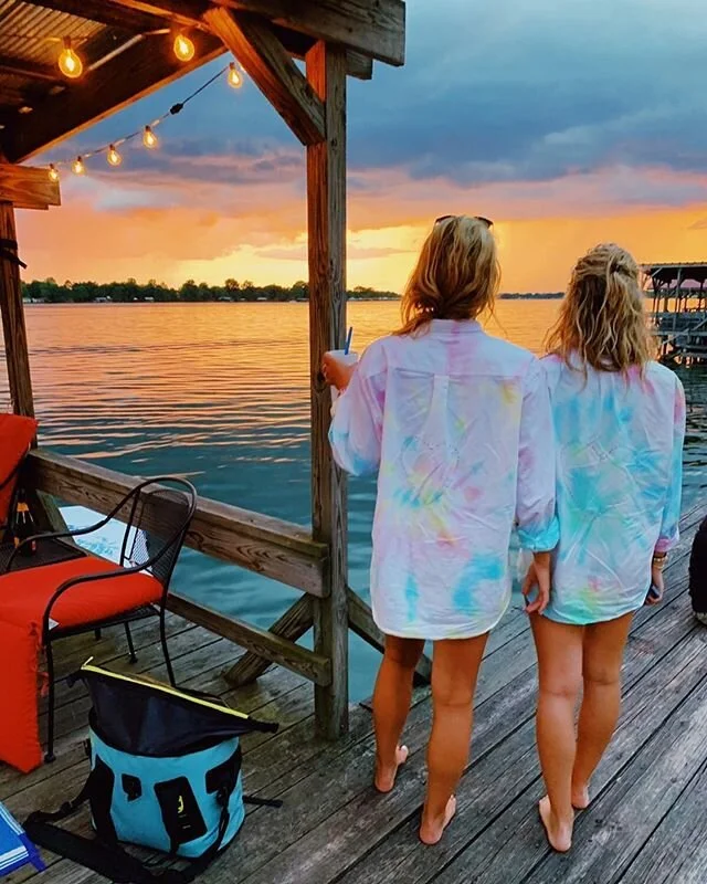 @maddiemcintosh and @meggmanuel spotted in their new tie dye button ups💗💜💙💛💚