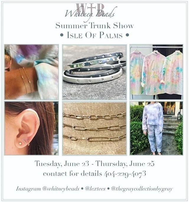 Headed to Isle of Palm🌸 message me if you&rsquo;d like to stop by! Lots of new pieces by @lextees and my sisters new line @thegraycollectionbygray !!
