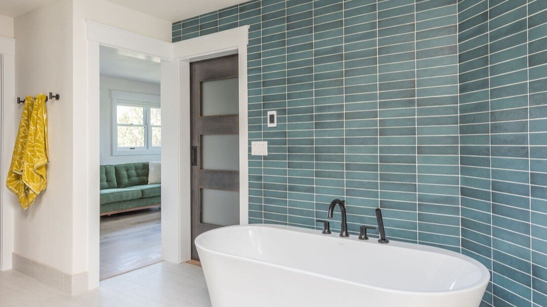 I love it when clients like to add color to their spaces. This tile added fun, function, and texture to the primary bathroom.

#bendinteriordesign #bendremodel #bendhomes