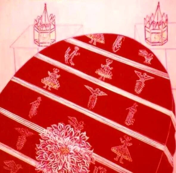 Dining Interiors,  Lamps-Tablecloth-Poinsettas, Acrylic, 36 x 36.jpg