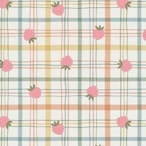 Strawberry Picnic Plaid - Summer Mix - Cottagecore Fruit Check by Rocket & Indigo